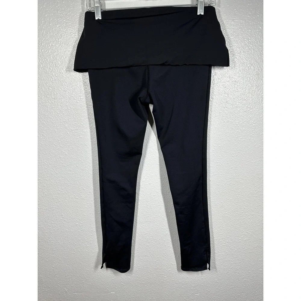 Athleta Leggings Womens Large Black Fold Over High Waist Yoga Pants Athletic Gym